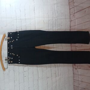 Goth Y2K Shien Studded Black  Straight Leg Jeans  Buttons  Adjust  M